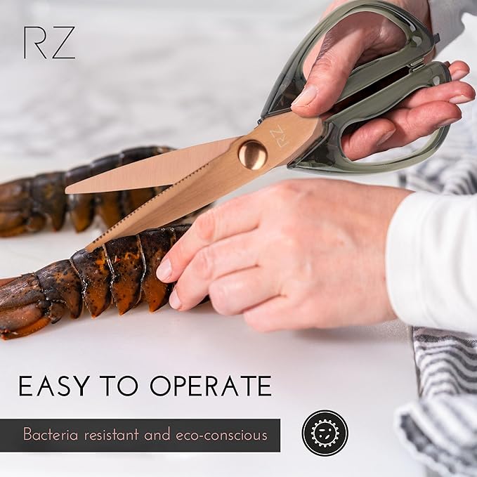 Rachel Zoe All Purpose Scissors, Scissors for Office, School or Art, Stainless Steel Sharp Shears with Large Handles, Dishwasher Safe (Green/Copper)