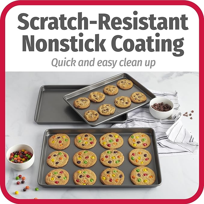 GoodCook Everyday Nonstick Baking Sheet Set, 3 Pack Includes Small (13×9) Medium (15×1) and Large (17×11) Pans Carbon Steel Construction Cookie Sheets Bakeware Set, Gray