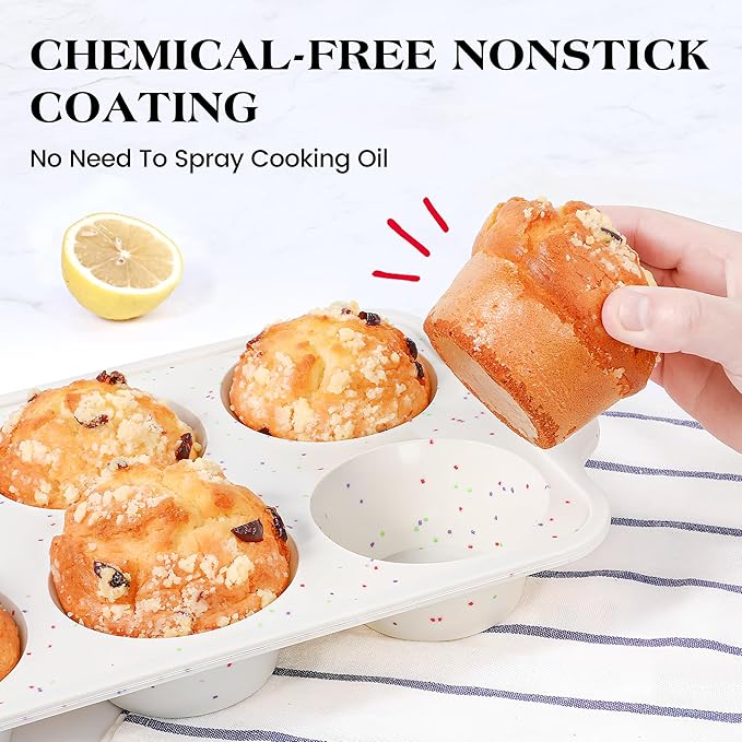AOTASO Jumbo Muffin Pan with Metal Frame Nonstick 6 Cup Extra Large Silicone Cupcake Pan for Baking, Deep Jumbo Muffin Tray for Egg Bites Muffins, Confetti Color Cream Gifts for Mom Home Baker（1 Pc）