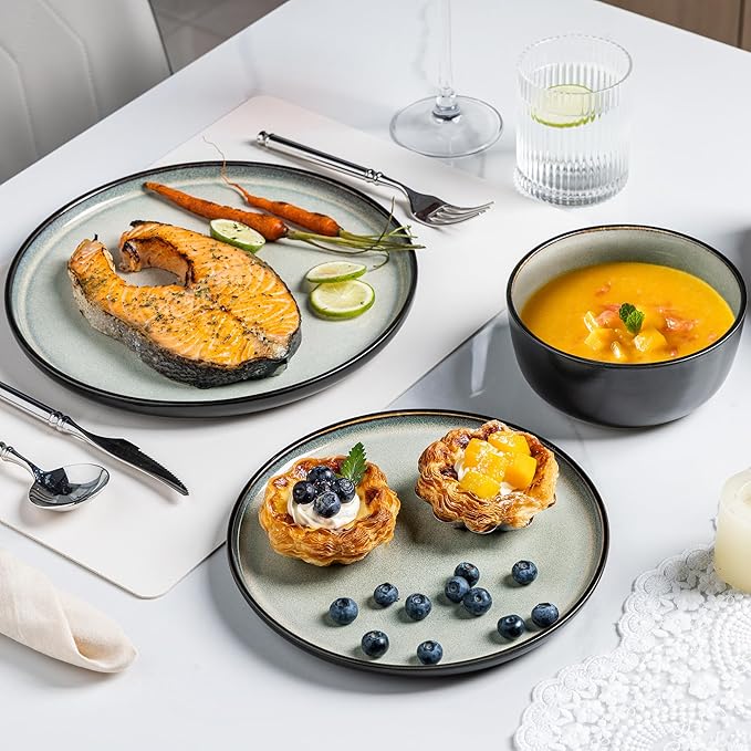 AmorArc Stoneware Dinnerware Sets for 4, 12Pcs Plates and Bowls Sets Dishes