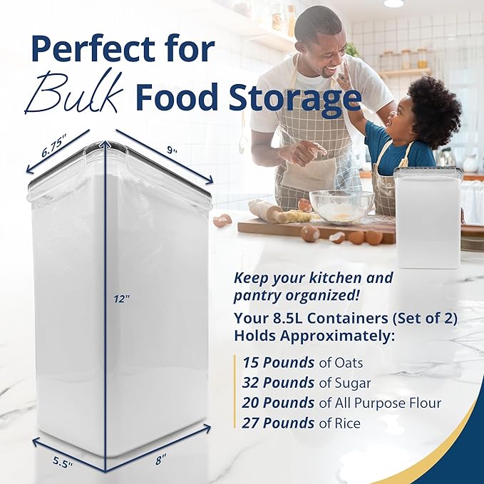 Reli. Airtight Food Storage Containers Stackable 8.5L Flour Sugar (2 Pack)
