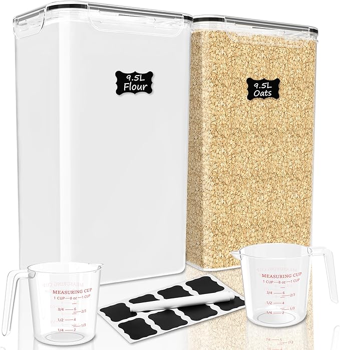 FOOYOO 2 PC Flour Sugar Storage Containers (9.5L | 321 Oz) Extra Large Food Storage Containers with Lids - Airtight Leakproof BPA FREE Flour Container for Rice, Cereal, Sugar