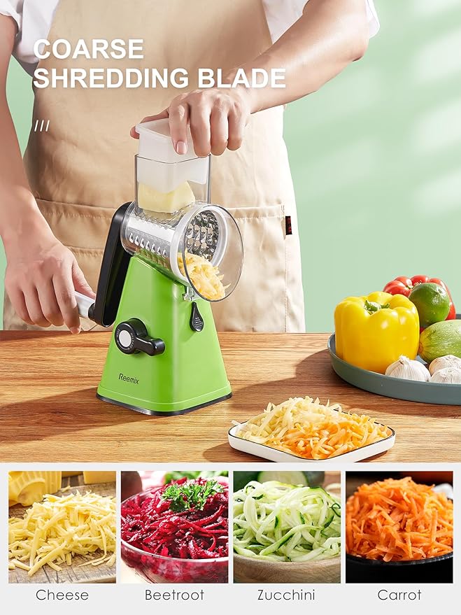 Rotary Cheese Grater with Handle, Reemix Vegetable Cheese Grater