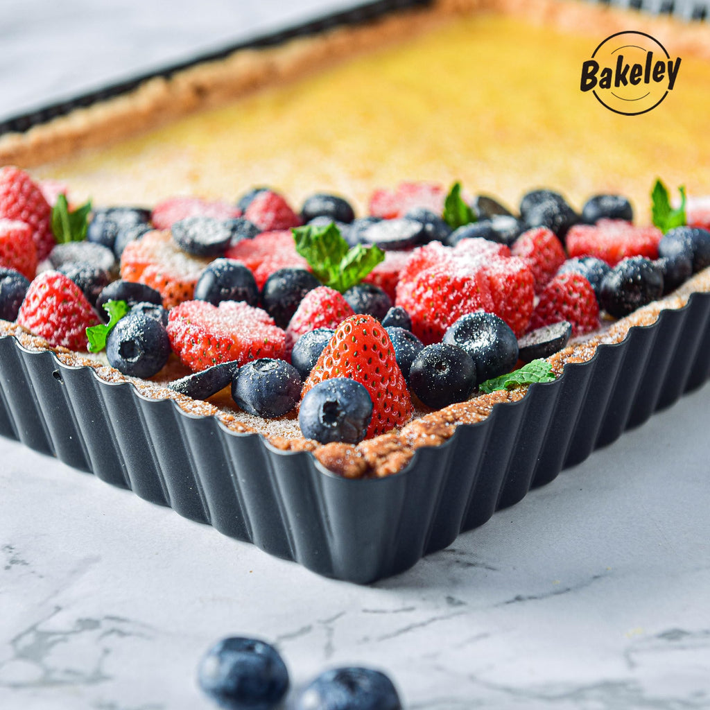 Bakeley Rectangle Tart Pan, 13-Inch with Removable Loose Bottom Non-Stick Oblong Quiche Bakeware for Oven Baking (Black)