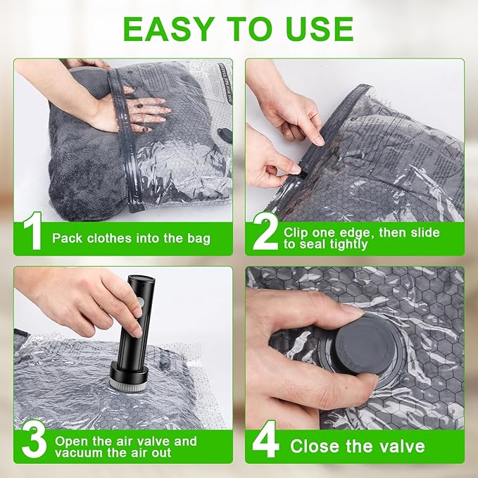 Aaronbird Vacuum Seal Bags for Clothing with Wireless Electric Pump - Travel & Home Use, 9 Pack Ideal Space Saver Vacuum Storage Bags, Travel Vacuum Bags for Luggage