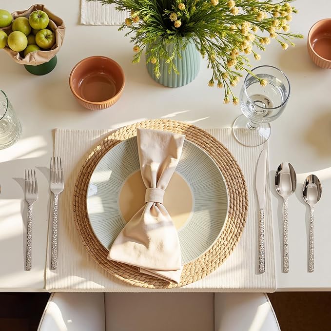 20 Piece Hammered Silverware Set, 18/10 Stainless Steel Flatware Set for 4