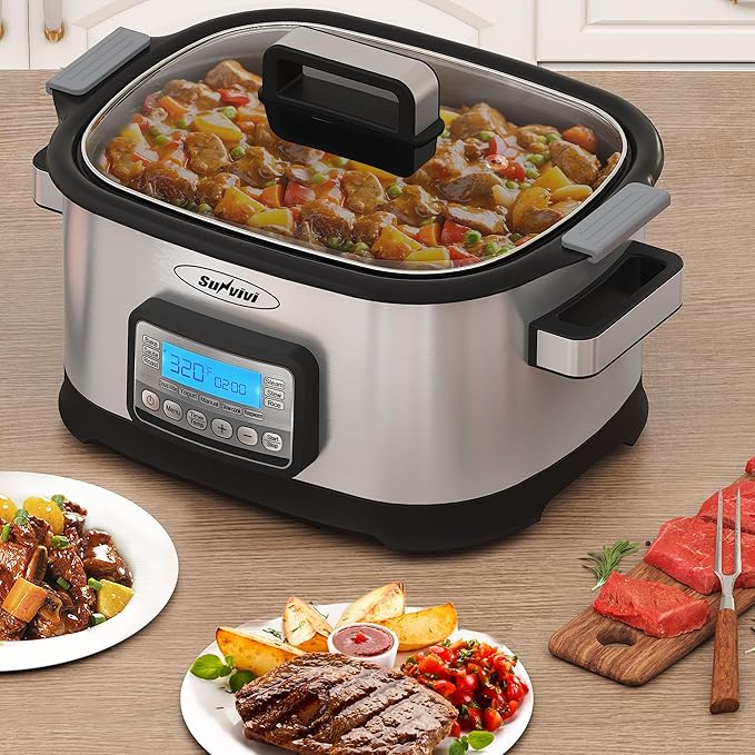 Sunvivi 12-in-1 Programmable Slow Cooker 6.5QT with Timer & Keep Warm