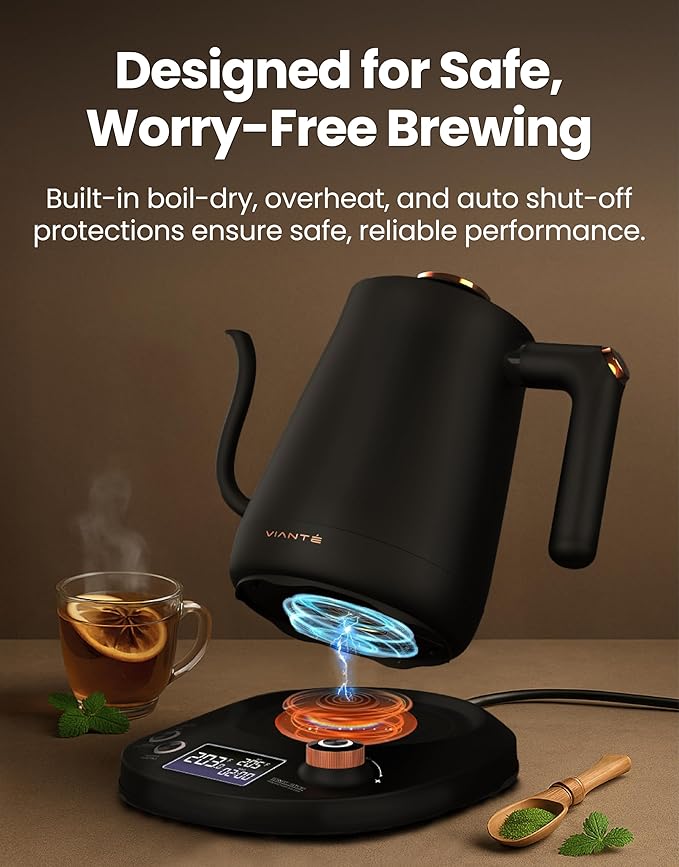 Viante Electric Gooseneck Kettle 0.8L, Pour Over Coffee & Tea, Temp Control