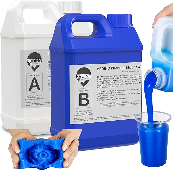 BBDINO Silicone Mold Making Kit 30A Platinum Liquid 1 Gallon Sapphire Blue