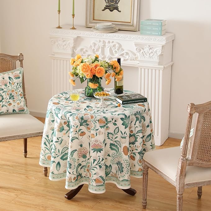 patdrea Vintage French Linen Tablecloth,Round,Diameter 67"-Tree Life
