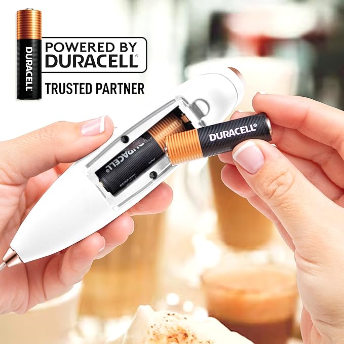 Zulay Kitchen Powerful Milk Frother Wand With Duracell Batteries - Ultra Fast Handheld Drink Mixer - Electric Whisk Foam Maker for Coffee, Lattes, Cappuccino & Matcha - Z1 Motor - White & Rose Gold