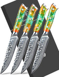 SANMUZUO Steak Knives Set of 4, Ultra Sharp Kitchen Steak Knife 5 Inch - Forged Damascus Steel & Resin Handle - Yao Series