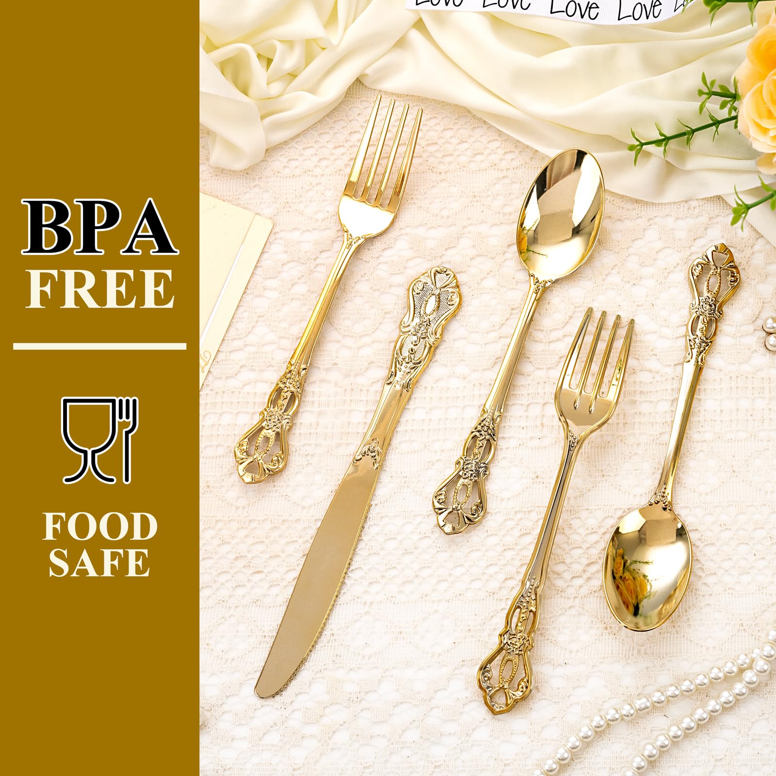 Joyido 40PCS Gold Plastic Silverware - Elegant Cutlery Disposable for Party
