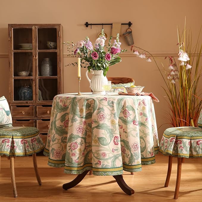 patdrea Vintage French Linen Tablecloth,Round,Diameter 55"-Cecilia A