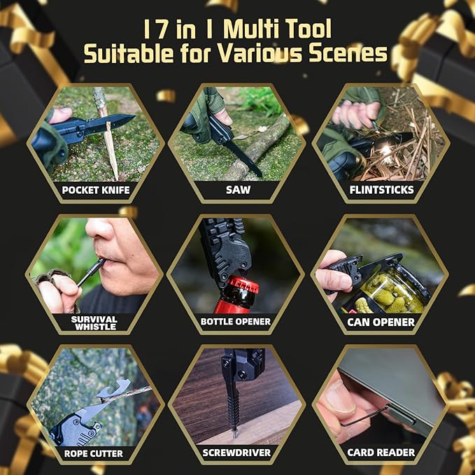 17-in-1 Multitool Knife, Multi-Tool Gift for Men, Camping EDC Pocket Knife