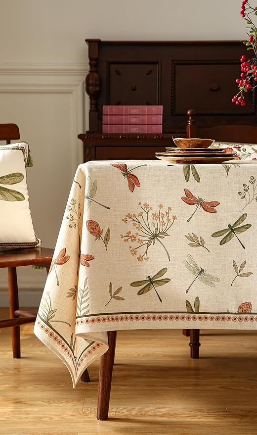 ISAENNE Designer Rectangular Elegant Linen Tablecloth,102"x63"-Grace B