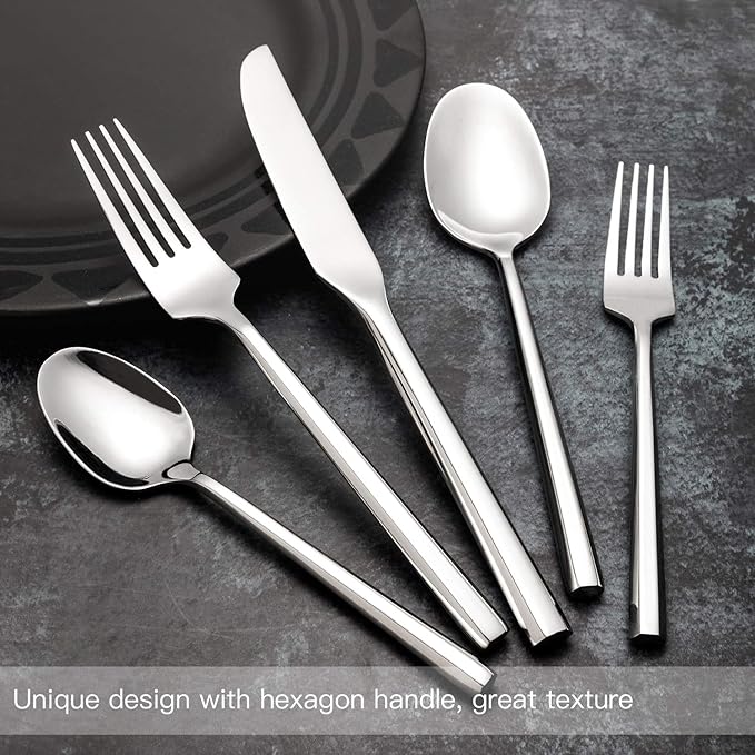 Kelenfer Silverware Set with Hexagon Handle 20 Piece Service for 4