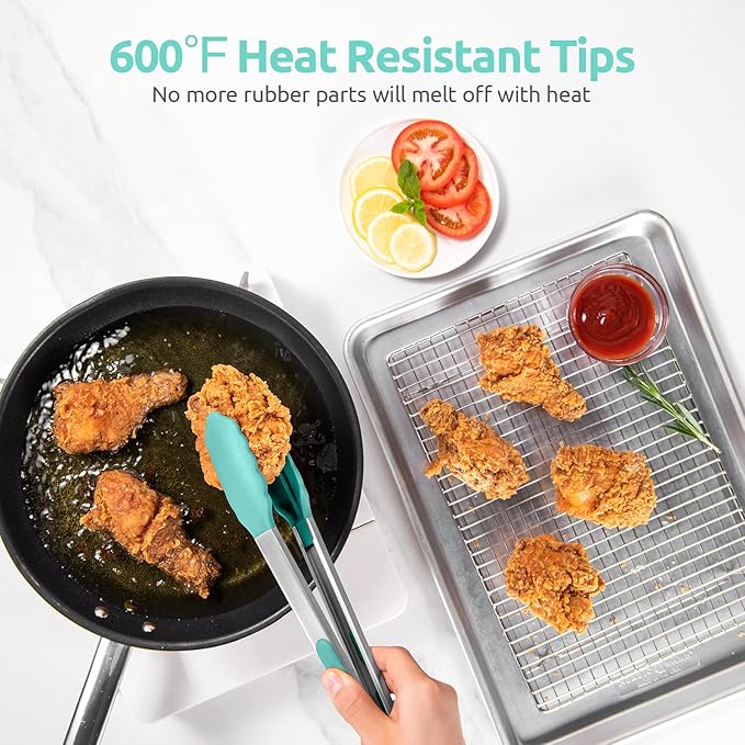 U-Taste Kitchen Tong for Cooking, 600ºF Heat-Resistant Tps, 12in/Aqua Sky