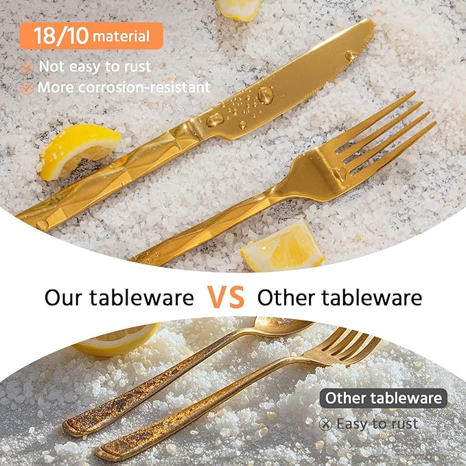 20 Piece 18/10 Gold Silverware Set, Stainless Steel Flatware Cutlery for 4