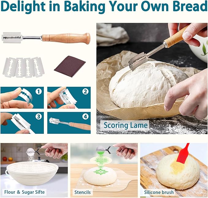 Aliggbent 28Pcs Sourdough Starter Kit, Rattan Banneton Proofing Baskets Set