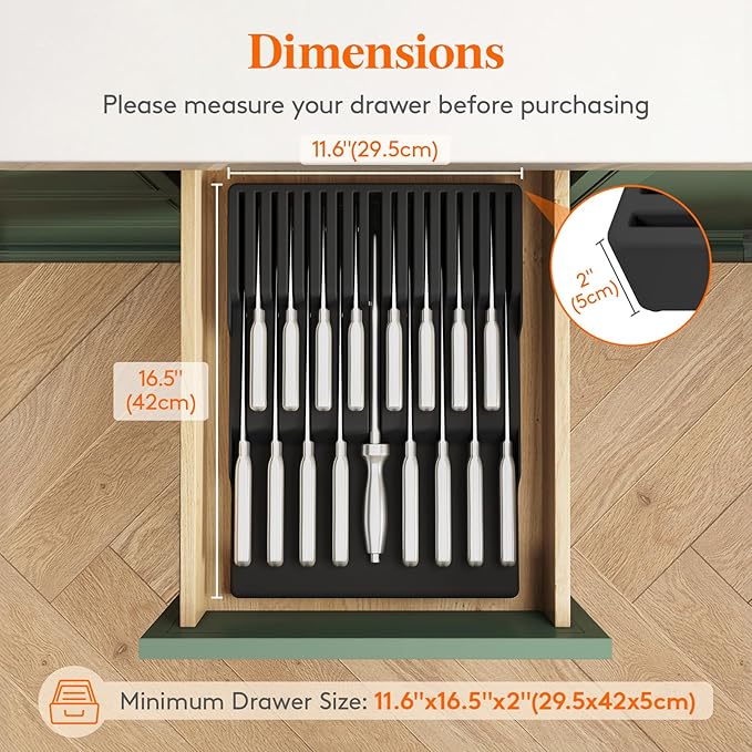 Lifewit Magnetic Drawer Knife Organizers Insert Pastic for 16 Knives, Black