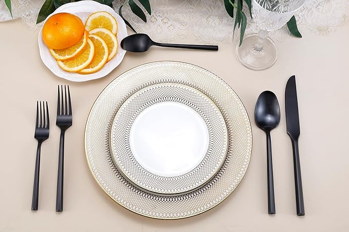 DEACORY Silverware Set Matte Black Hexagon 40-Piece Service for 8