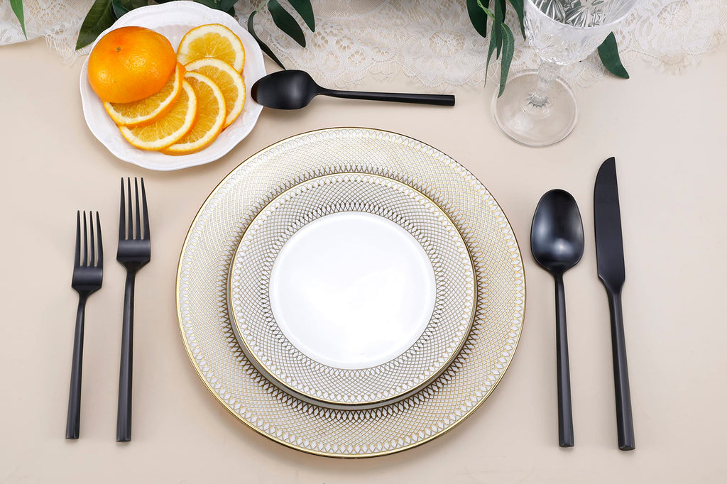DEACORY Black Silverware Set Matte Finish Hexagon Handle Service for 4