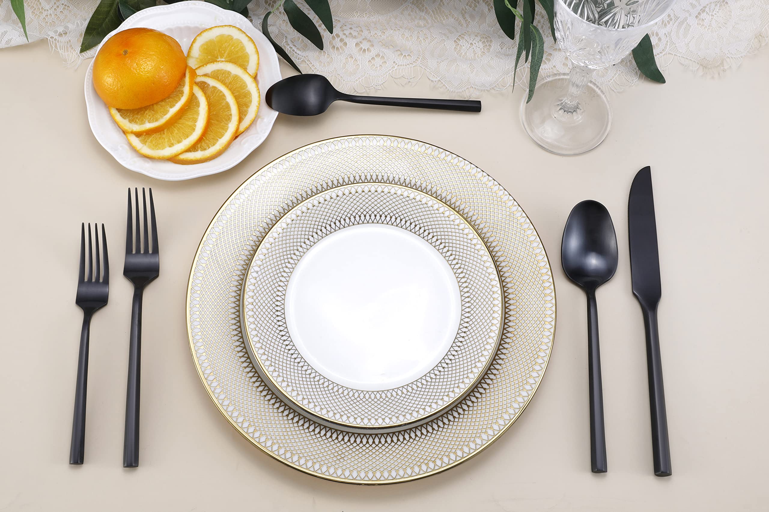 DEACORY Black Silverware Set Matte Finish Hexagon Handle Service for 4