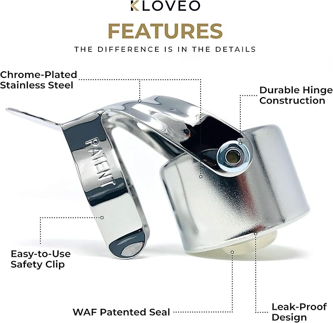 KLOVEO Champagne Stoppers - WAF Patented Seal - Made in Italy