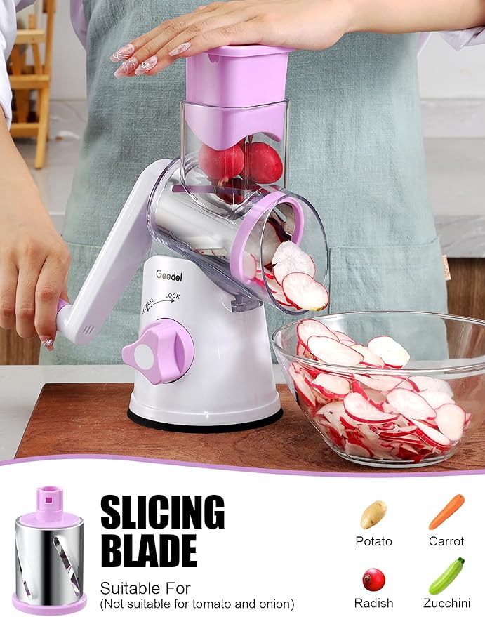 Geedel Rotary Cheese Grater Hand Crank, Cheese Shredder Vegetable Slicer