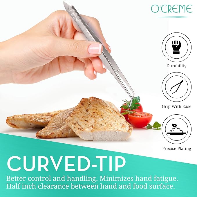 O'Creme Stainless Steel Tweezer Tongs, Curved & Straight 2-Pack