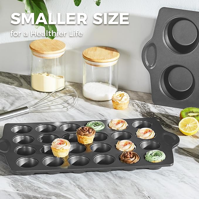 HONGBAKE Mini 24 Muffin & Cupcake Pans with 240 Liners, Nonstick, Non-toxic