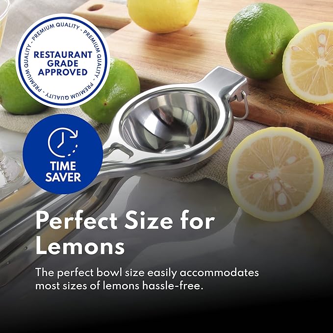 New Star Foodservice 43280 Commercial-Grade Stainless Steel Lemon Squeezer, Heavy Duty Citrus Juicer Press, Silver
