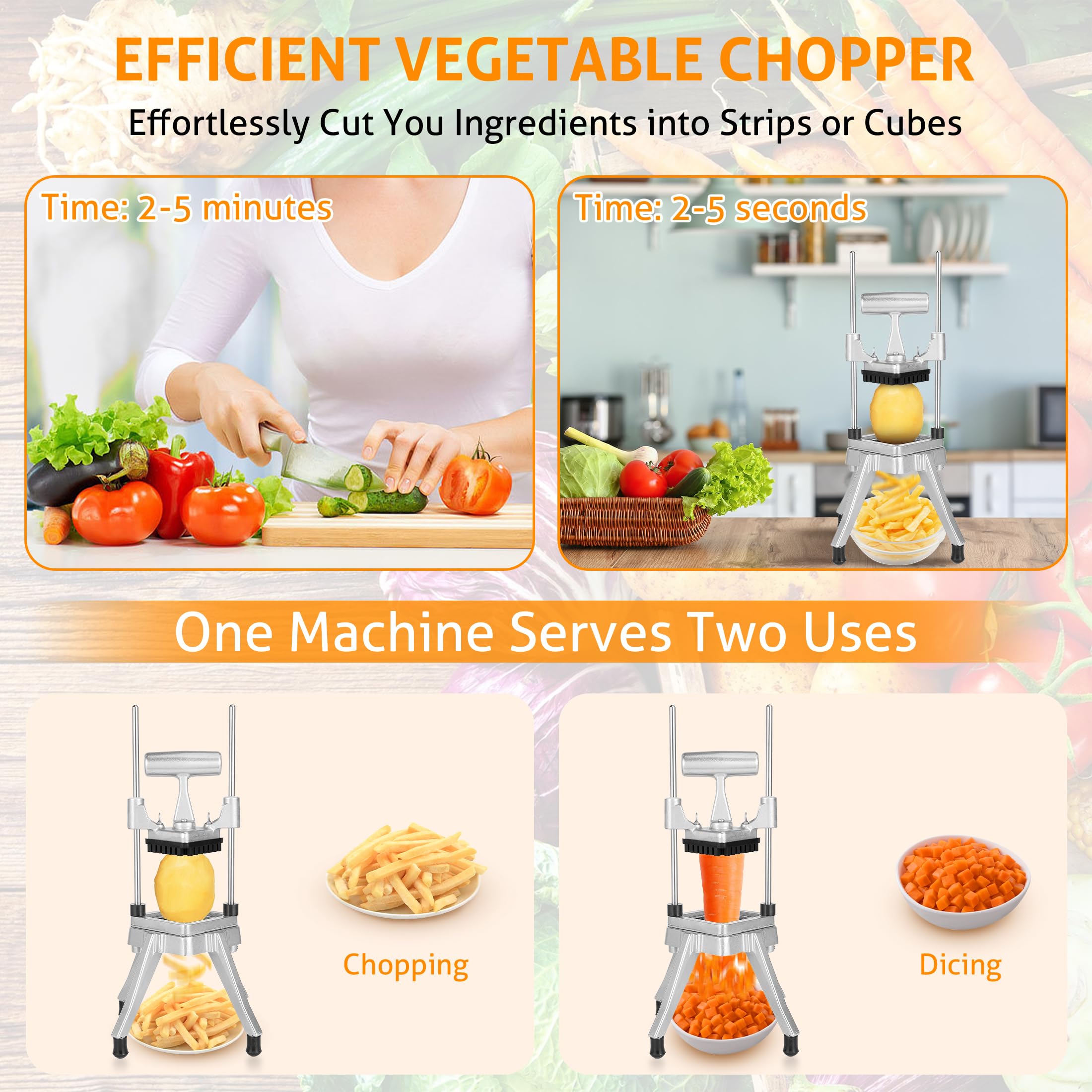 WICHEMI Commercial Vegetable Chopper Fruit Dicer Manual Food Cutter 3/8"