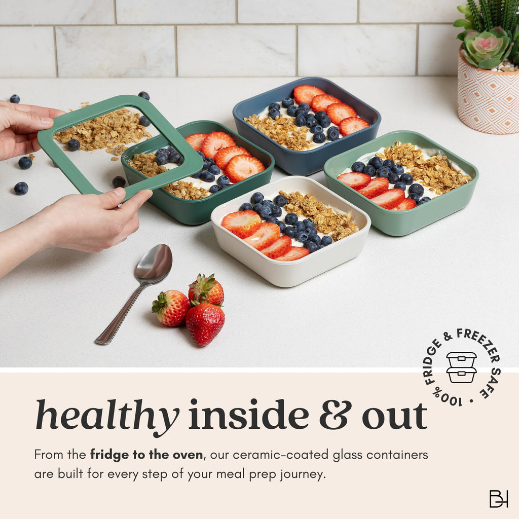 BRIVARA HOME 12-Piece Glass Meal Prep Containers Set with Lids (6 Containers + 6 Lids) | Microwave-Safe Airtight Seal, Oven-Safe Ceramic-Coated Glass | Zero Plastic, No PFAS/PFOA/BPA [Smoke]