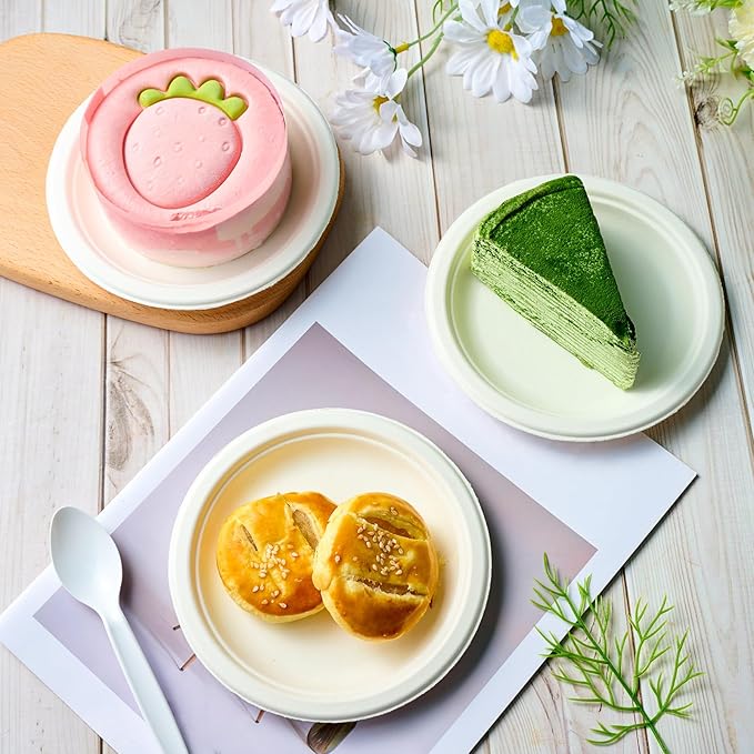 ECOLipak 6 in 200 Pack White Disposable Compostable Dessert Paper Plates