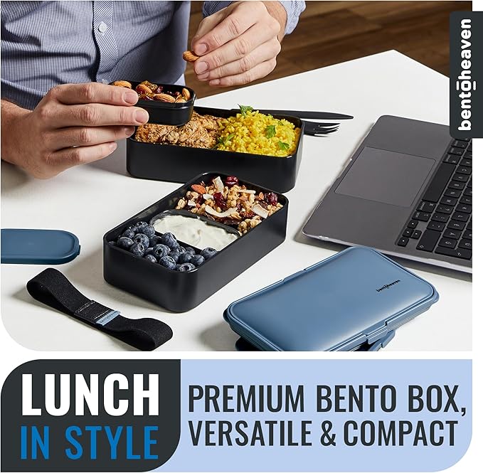 Bentoheaven Bento Box Adult, Stackable Lunch Box, 40 oz, Steel My Heart