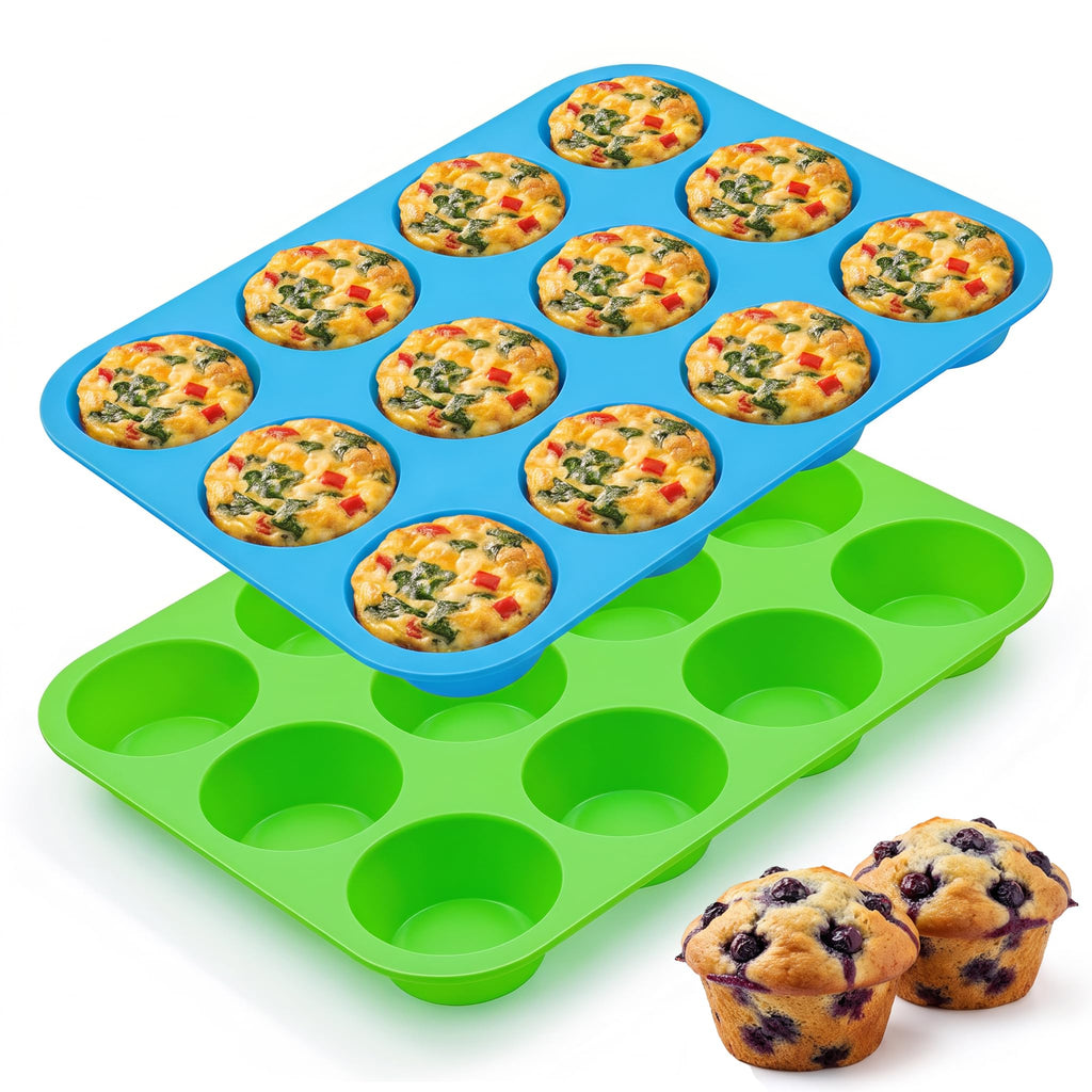 GOKCEN's Silicone Egg Bite Molds 12 Cups Silicone Muffin Pans for Baking