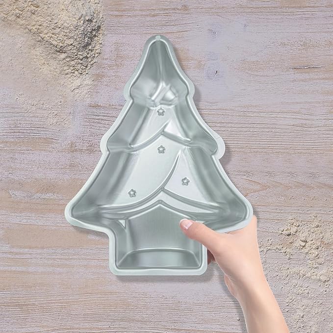 Yikinip Christmas Tree cake pans set of 2，Christmas Tree Shaped cake pan,12 Inch Aluminum Christmas Tree Cake Tin,For Christmas Cake，silver