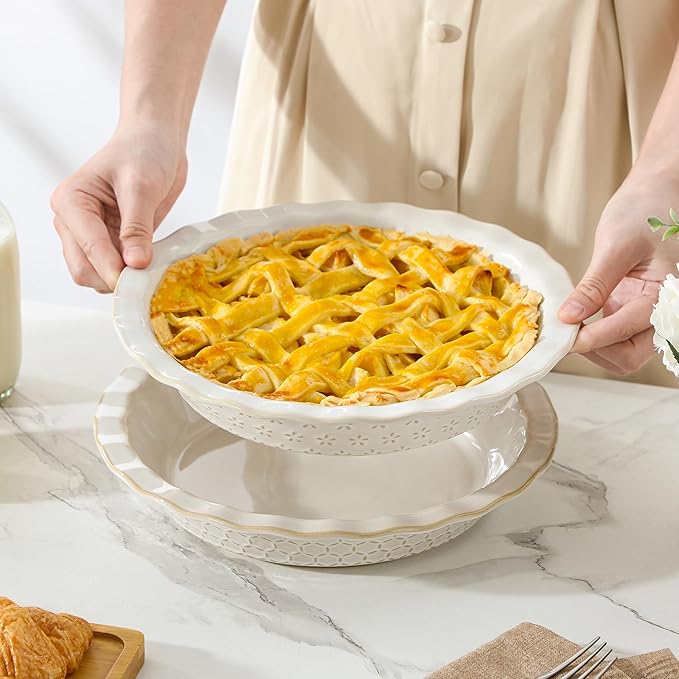 MALACASA 9 Inch Pie Pan Set of 2, 45 OZ Ceramic Quiche Baking Dish
