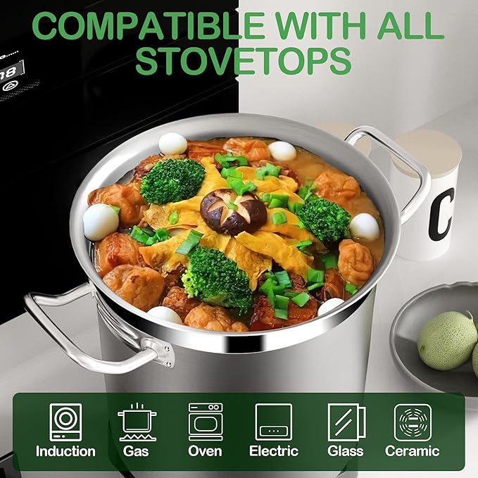 STOCKPOT Large Soup Pot with Lid - 40 Quart Stainless Steel Stockpots, Cooking Pots, Stock Pot with Lid, Big Pots for Cooking, Heavy Duty, Induction & Oven Safe