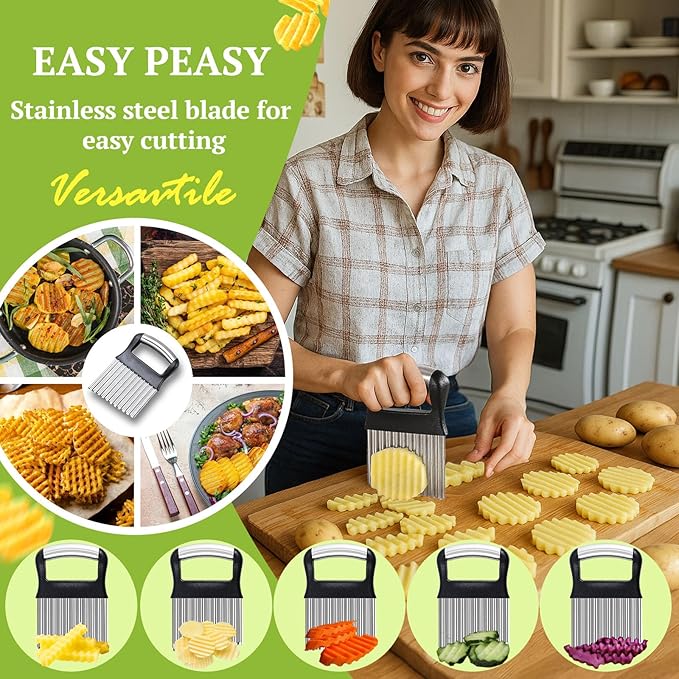 FANTEXY Crinkle Cutter, Stainless Steel, Black