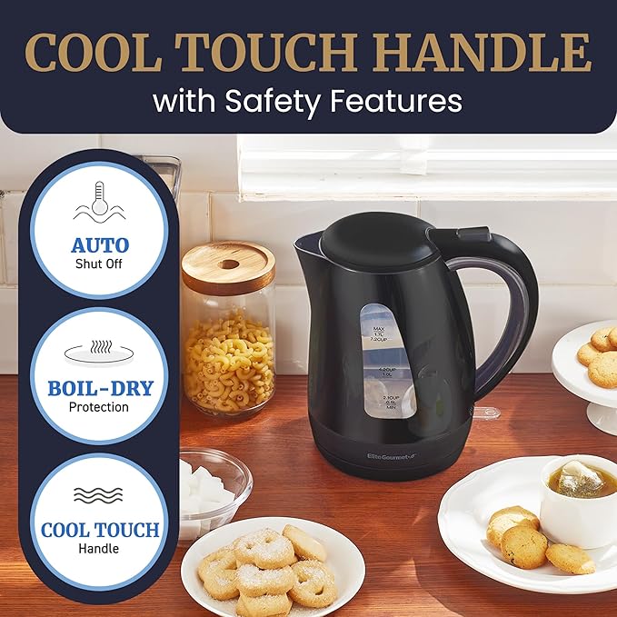 Elite Gourmet EKT8690X 1.7L Tea Kettle, 1500W BPA-Free Fast Boil, Black