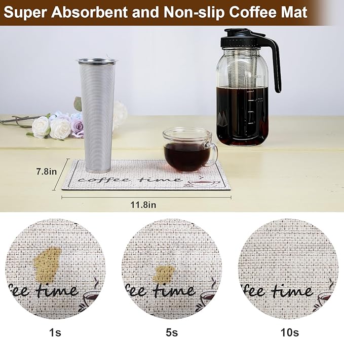 Cold Brew Coffee Maker, 64oz Glass Mason Jar Pitcher with Lid, Filter & Mat