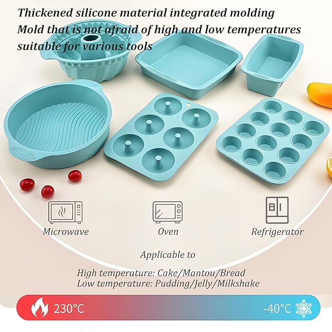 SoKalChw Thickened Silicone Cake Pan and Moldes Para Gelatinas, Heavy Duty Cake Mold for Baking, BPA Free, Mint Green (Donut 6-Cups / 1Pcs)