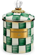 MACKENZIE-CHILDS Enamel Canister, Small, Green-and-White Emerald Check
