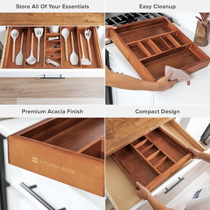 KitchenEdge Utensil & Junk Drawer Organizer, 18.5-33 in, Acacia