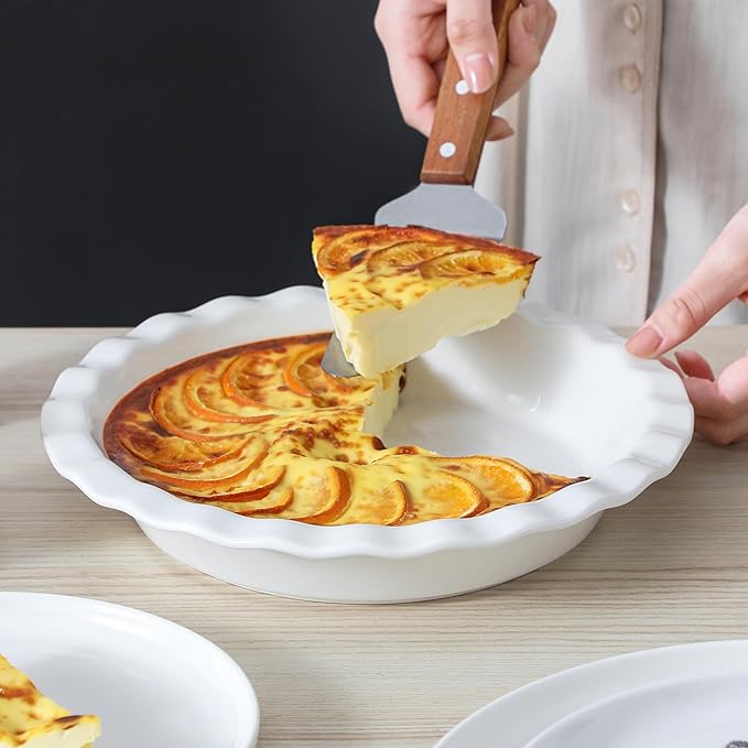MALACASA 40 Oz Ceramic Pie Pan 9 Inch, Fluted Pie Dish for Quiche