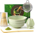 Rzoklot Matcha Tea Set – Japanese Matcha Bowl with Spout, Bamboo Whisk, Scoop, Holder & Strainer – Complete Ceremonial Matcha Kit for Beginners & Gift-Giving, Green