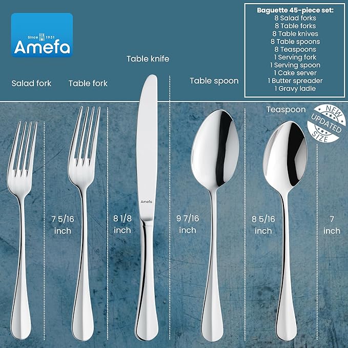Amefa Baguette Flatware Set - Silver, Set of 45